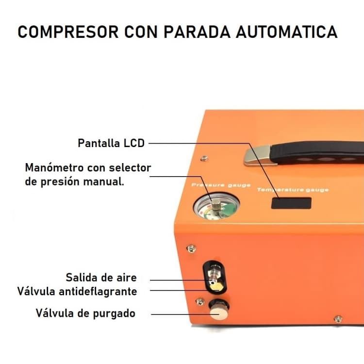 Compresor Eléctrico ZASDAR V2 con parada Automática 110/220v para PCP 300 Bar. (4500PSI/30MPH) - Imagen 2