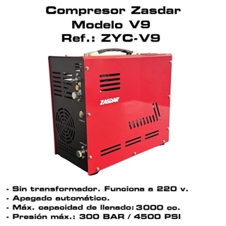 Compresor Eléctrico ZASDAR V9 con 1 PCP. 220 v. PCP 300 BAR. Parada automática. - Imagen 1